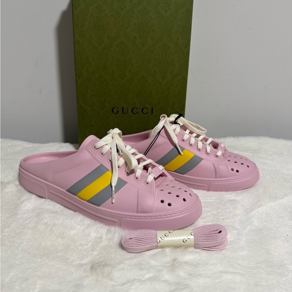 Gucci Shoes - Gucci Pink and Yellow Slip-On Sneakers